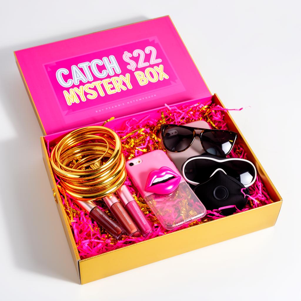 Catch $22 mystery box with bangles, lip gloss, phone cases & sunglasses